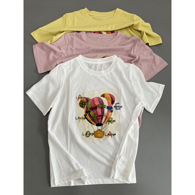 休闲风圆领棉印花短袖T恤女