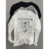 35%莱赛尔天丝上身巨清爽蝴蝶印花长袖 T恤春夏新款 圆领宽松上衣女