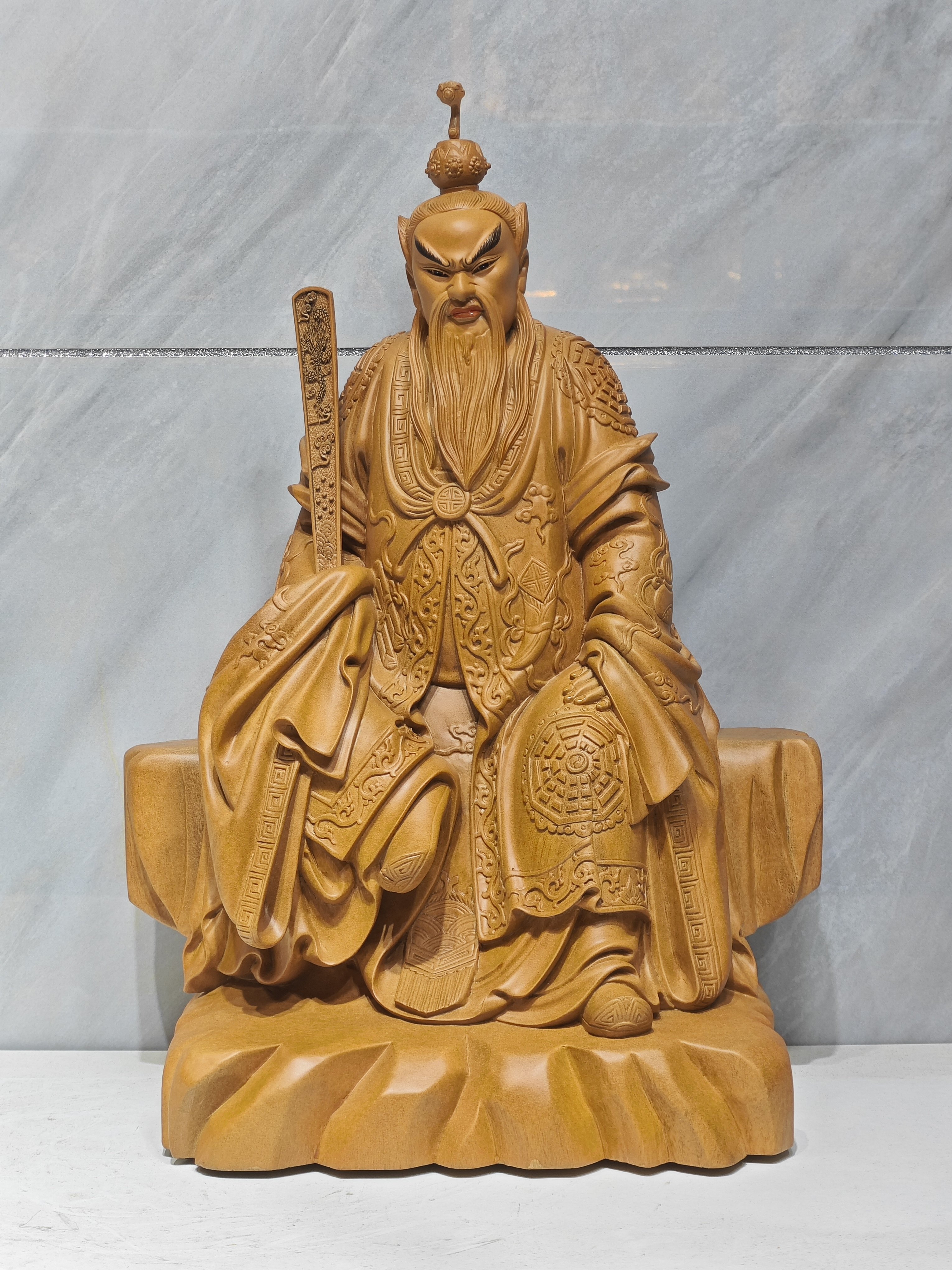 张天师木雕神像摆件家居玄关装饰实木手工雕刻精品木雕工艺品16寸