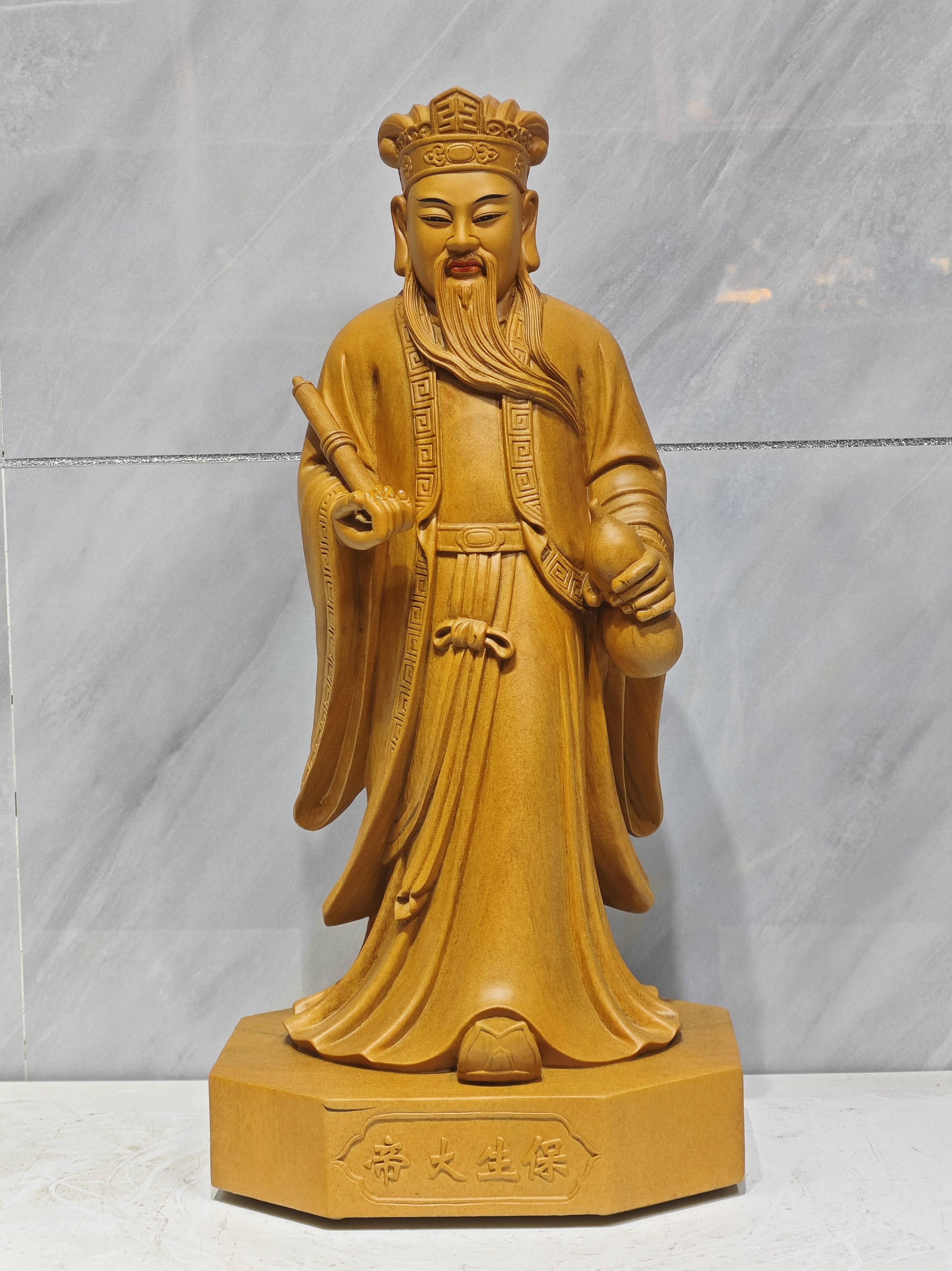 19寸保生大帝木雕神像实木手工雕刻家居装饰玄关艺术品摆件二度漆