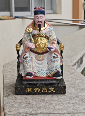 文昌帝君木雕 实木神像文昌文曲星天聋地哑香樟木纯手工摆件唐彩