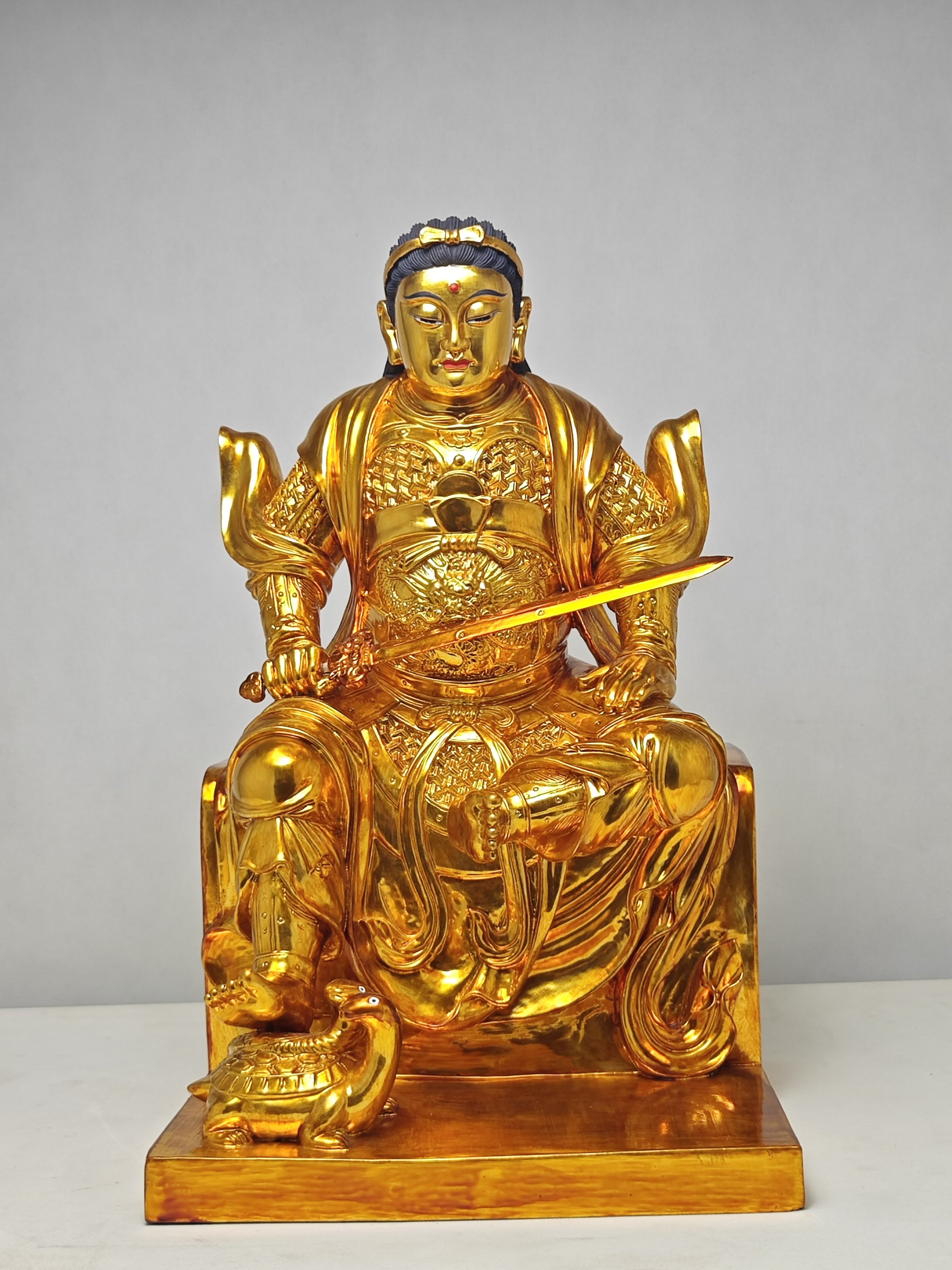 真武大帝神像摆件北极玄天荡魔天尊家居玄关装饰雕刻品真金罩大漆
