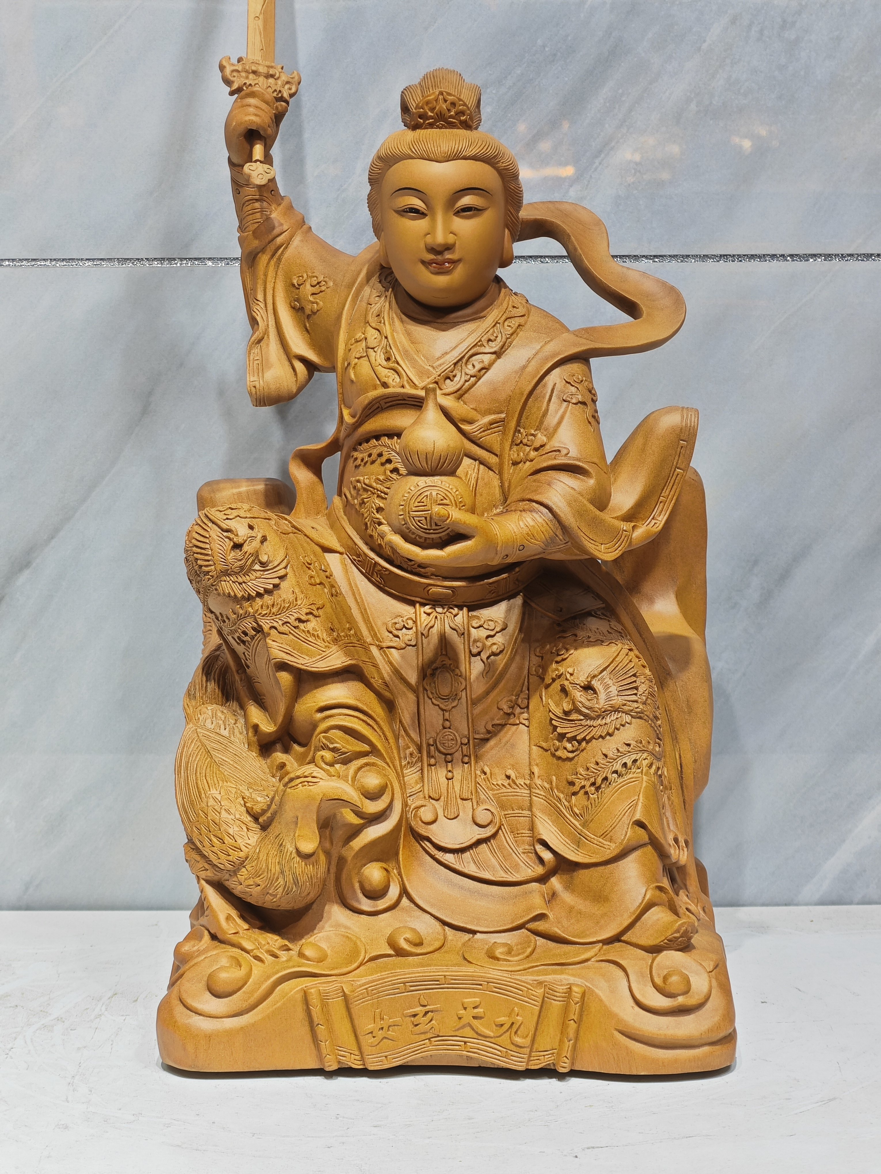 九天玄女娘娘实木手工雕刻木雕神像摆件家居玄关装饰艺术品16寸