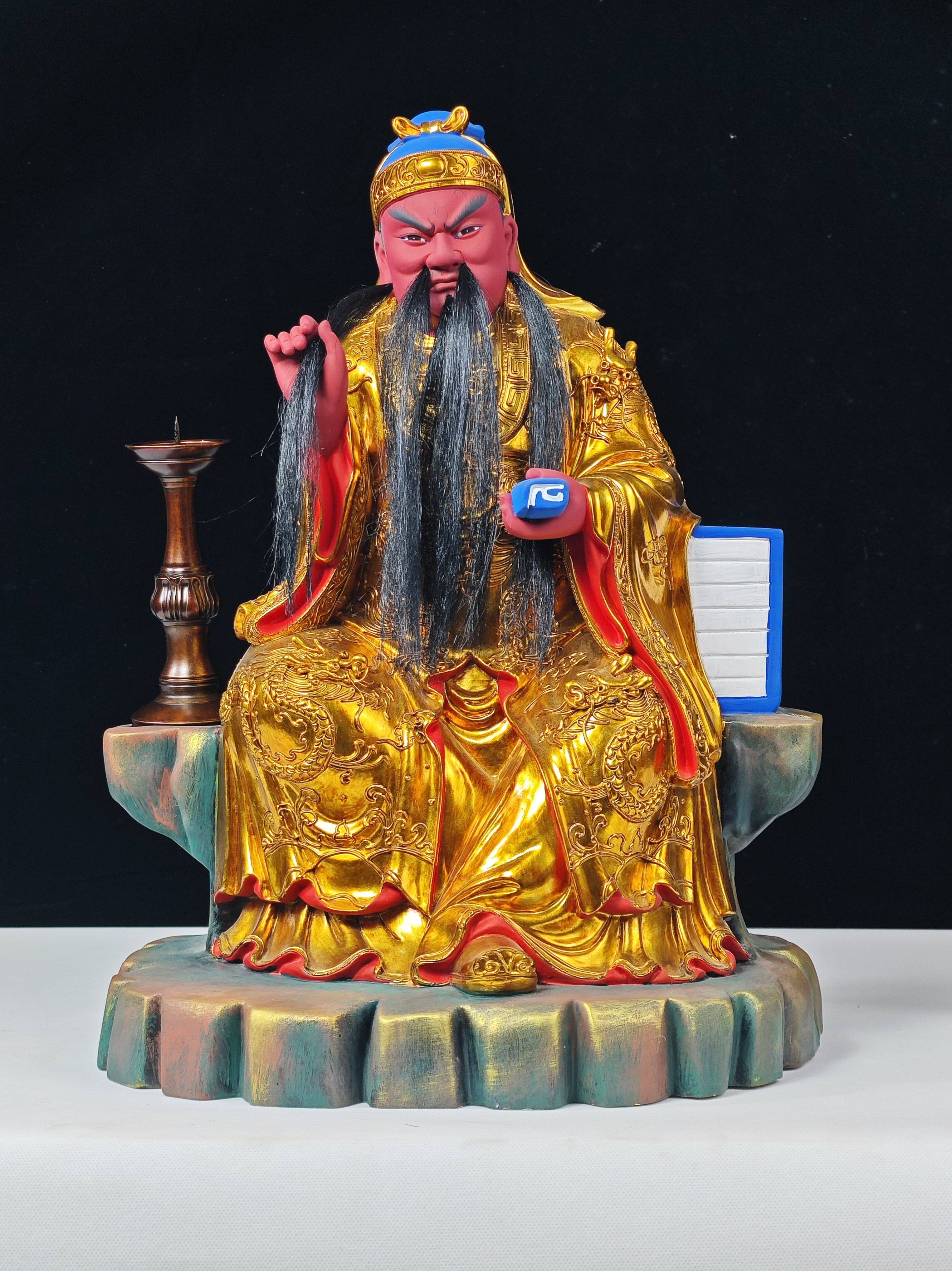 木雕关公神像摆件复古体关圣帝君像家居装饰实木雕刻贴金罩大漆