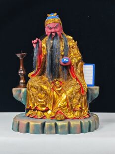现货 木雕关公神像摆古体关圣帝君家居装饰实木雕刻贴金罩大漆