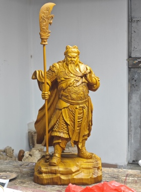 木雕关公神像摆件复古体关圣帝君武财神像家居玄关装饰实木雕刻
