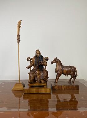 关公像木雕工艺品仿清代关圣帝君玄关装饰精品摆件擦漆工艺纯手工