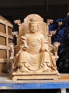 2026新款王母娘娘西王母大天尊瑶池金母木雕神像摆件家居玄关装饰