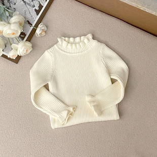 女童毛衣小童秋冬修身洋气半高领针织衫女孩子白色内搭打底衫新款