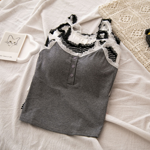 蕾丝花边吊带背心女一体式带胸垫性感纽扣修身显瘦百搭内搭上衣