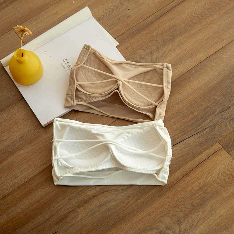 后背交叉带美背小胸聚拢抹胸文胸露背隐形一字肩裹胸无肩带内衣女