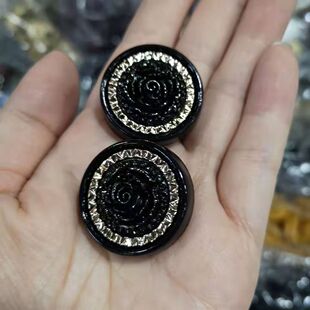 钮扣扣子专卖枪黑底银圈玫瑰立体雕花仿钻大衣毛衣纽扣30mm大衣扣