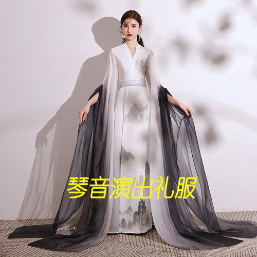优雅风长裙独唱古筝演出服