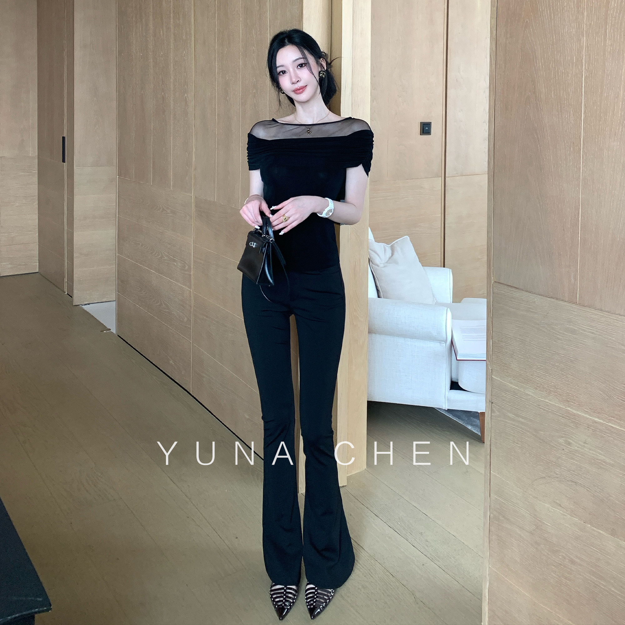 菠萝宝宝yuna【夜影华尔兹】马蹄长裤夏季薄款时尚舒适百搭裤子女