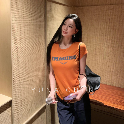 菠萝宝宝yuna【天使】 短袖女清凉天丝羊毛小天使字母印花t恤夏季
