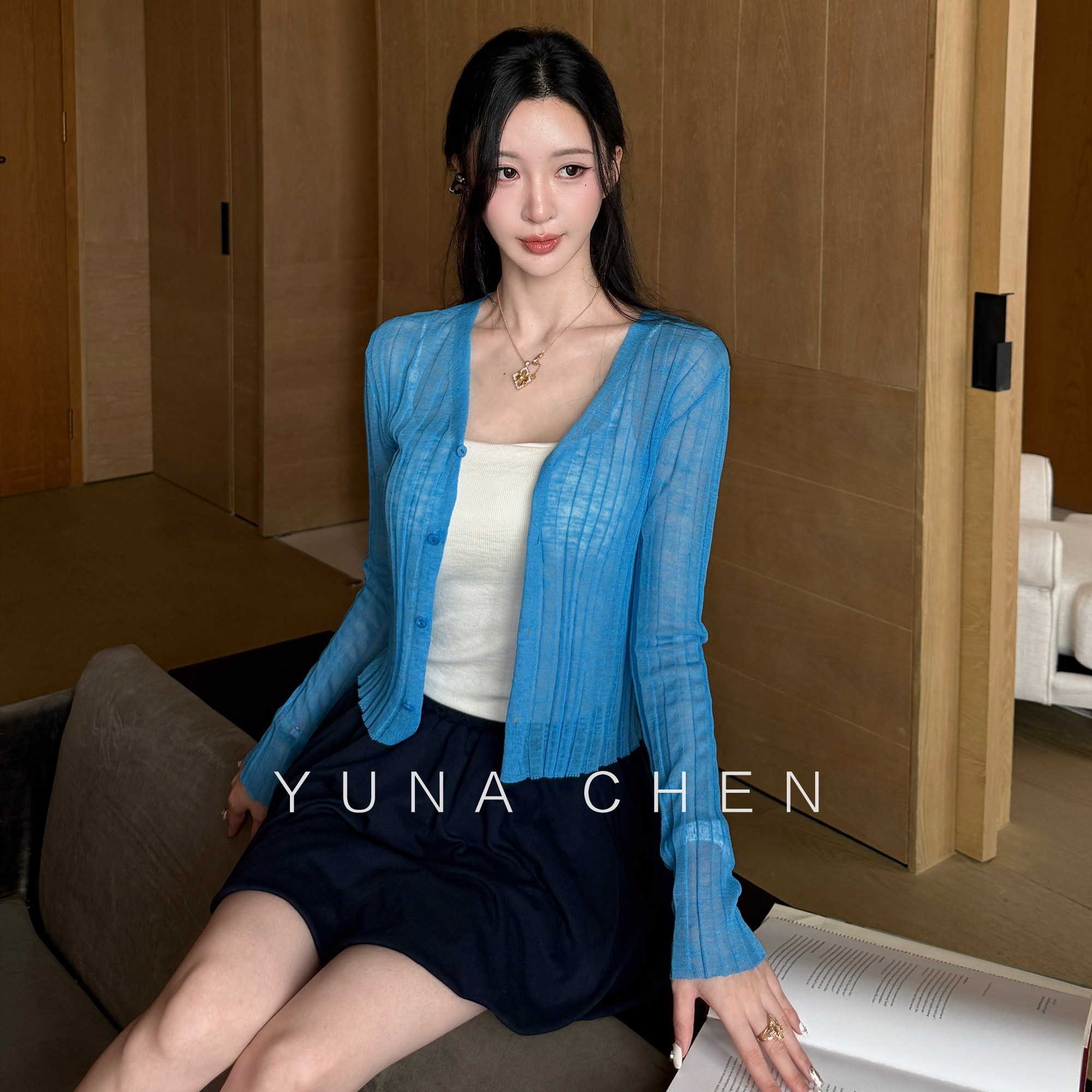 菠萝宝宝yuna【云端柔织】针织开衫夏季薄款坑条透气清爽针织衫女