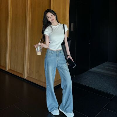 【曼城旧事】夏季重磅醋酸加棉水洗重工女牛仔长裤568-S611085T