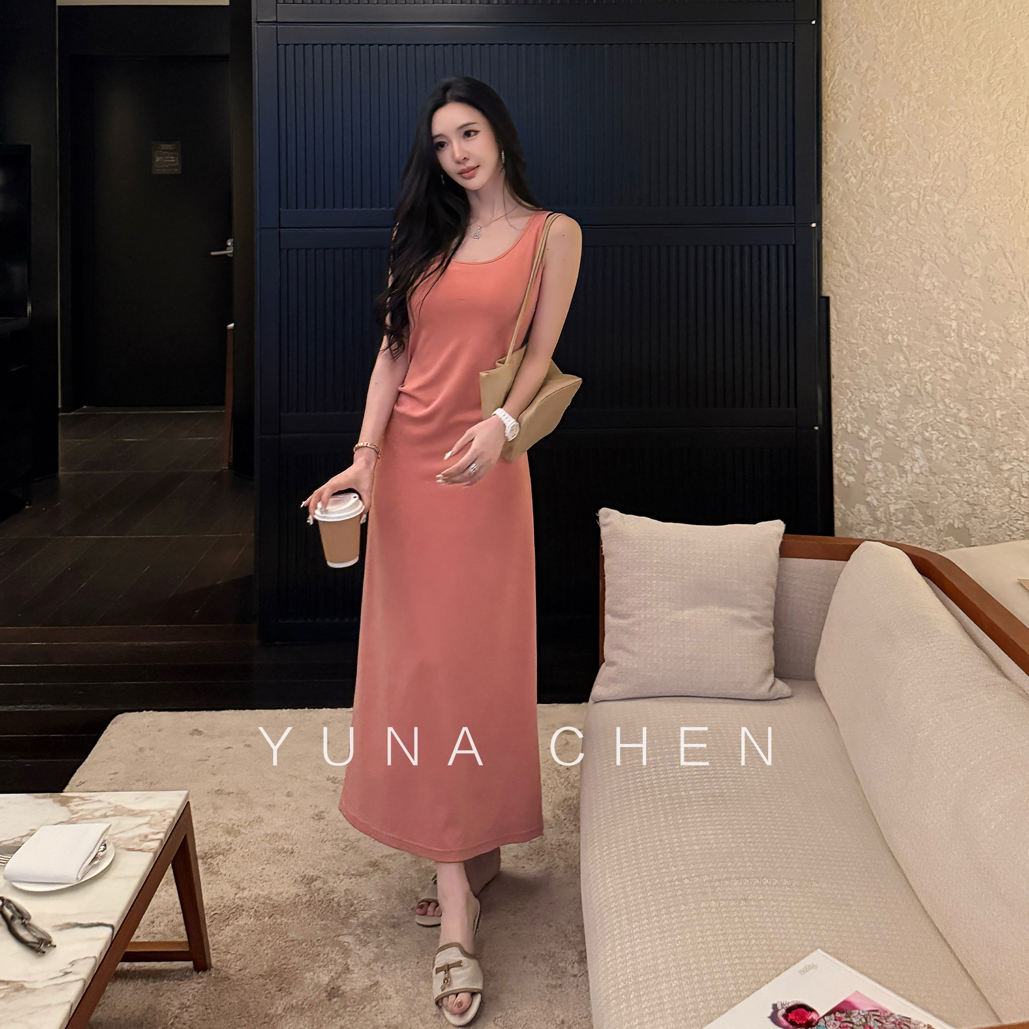 菠萝宝宝yuna【午后阳光】无袖连衣裙夏季时尚轻奢舒适中长款裙子