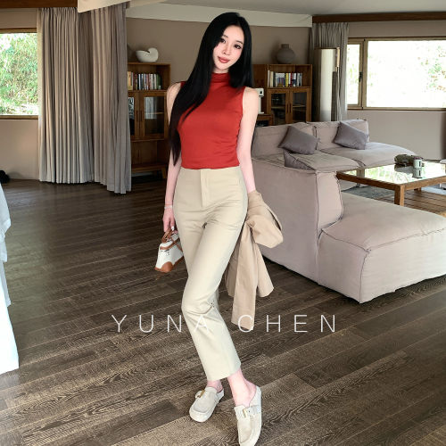 休闲裤显瘦九分软鱼骨弹力微喇叭