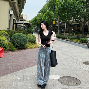 休闲百搭牛仔长裤 菠萝宝宝yuna 无探印花弯刀裤 2025春新款 时染