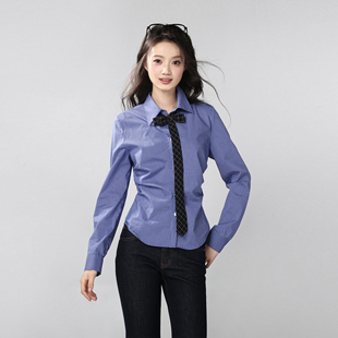 衬衫 蓝色小格子格纹收腰长袖 XA10 蓝海航线 菠萝宝宝yuna