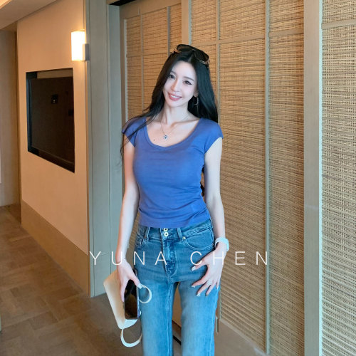 菠萝宝宝yuan【清潭洞欧尼】短袖女夏季新款设计感桃心领女士t恤