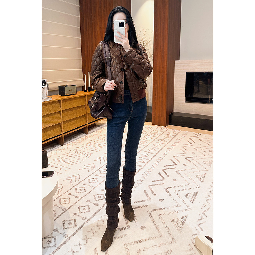 萝宝宝yuna【悉尼海岸】深蓝色紧身毛边修身显瘦小脚牛仔长裤YK8