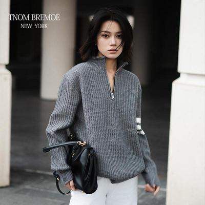 [TNOMBREMOE]TB秋冬季老钱风半高领拉链毛衣针织男女同款百搭上衣