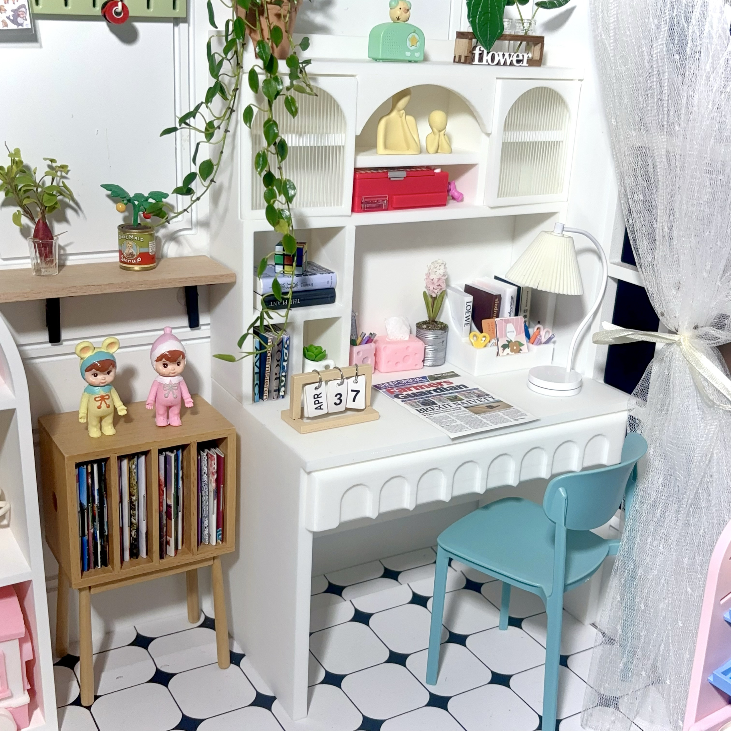 微缩6分书桌书柜Blythebjd娃屋家具模型奶油风迷你桌梳妆台摆设