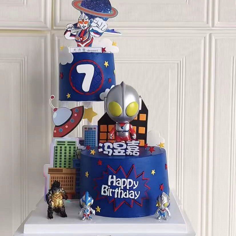 奥特曼打怪兽儿童生日蛋糕装饰摆件迪迦泽塔大头咸蛋超人烘焙配件
