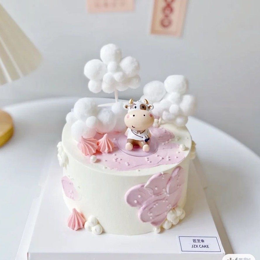 牛宝宝满月烘焙蛋糕装饰摆件儿童生日派对百天宝贝甜品台装扮配件