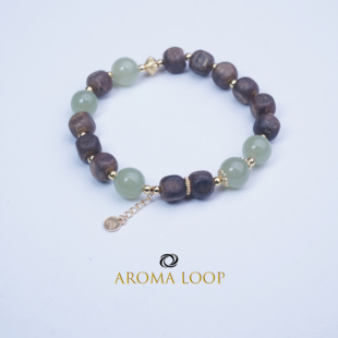 AROMA LOOP沉香和田青玉手链男女文玩手串天然木珠饰品