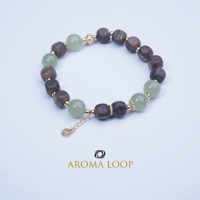 AROMA LOOP沉香和田青玉手链男女文玩手串天然木珠饰品