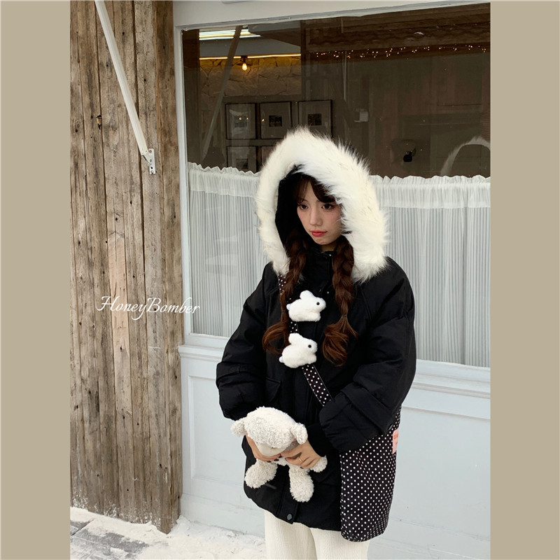 可拆卸小兔子大毛领棉服