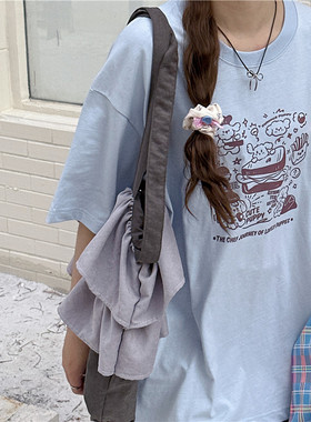 甜心轰炸机XG盐系甜酷少女感紫色Y2K可爱小狗宽松日系短袖宽松ins