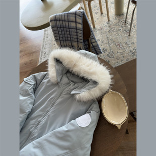 奶蓝色羽绒棉服女款大毛领冬季加厚短款女士面包服棉衣棉袄子外套