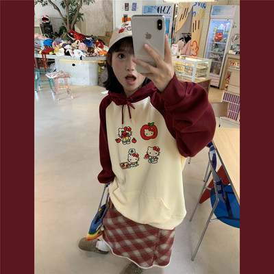 少女Kt苹果kitty猫连帽卫衣上衣