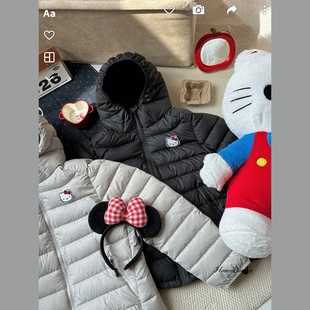 甜心轰炸机日系KT亚比风刺绣棉服女轻薄保暖连帽百搭棉衣外套灰