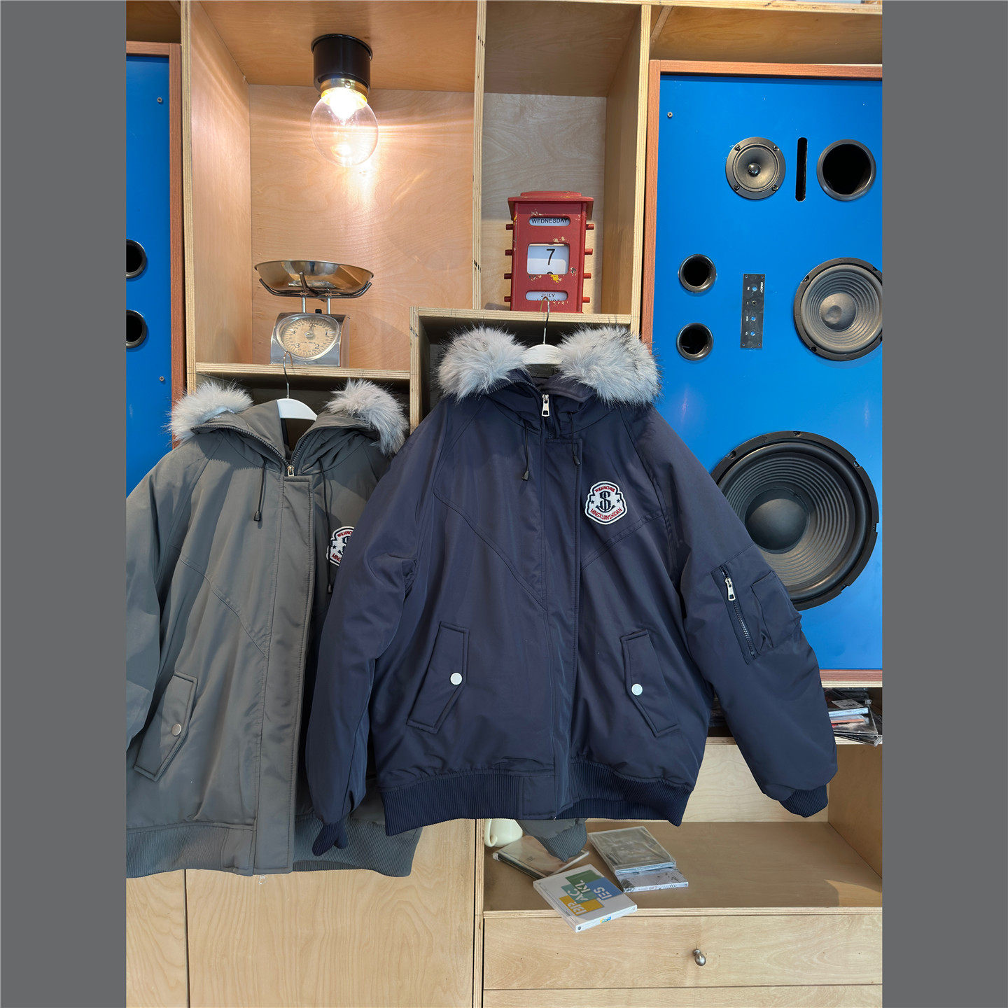 甜心轰炸机美式复古毛领连帽棉服外套女秋冬学院风灰色加厚派克服