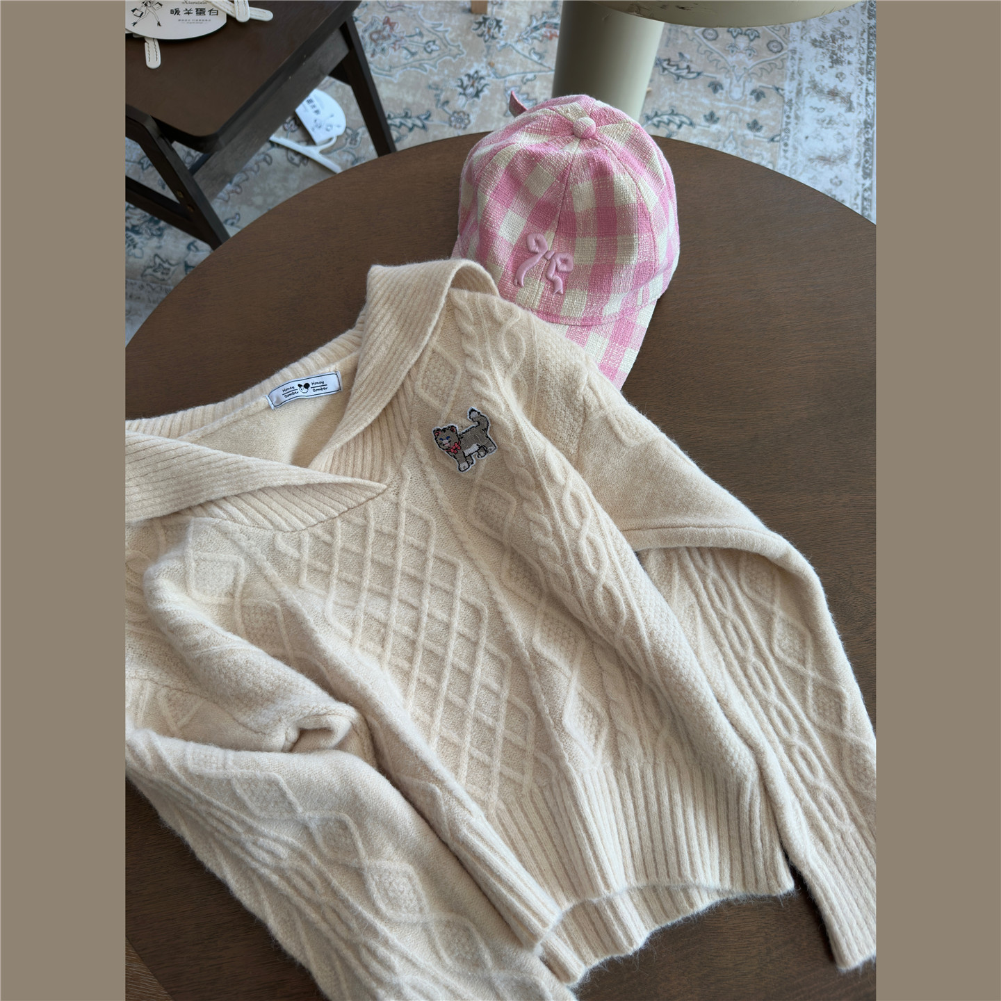 小猫刺绣翻领海军领上衣立体修身