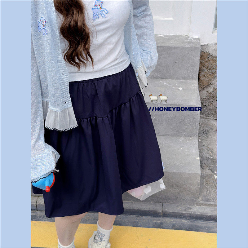 学院风休闲松紧半身裙短裙女夏季