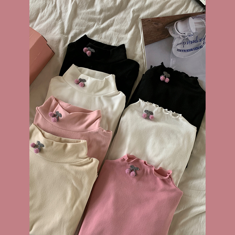 日系可爱木耳边半高领打底衫女