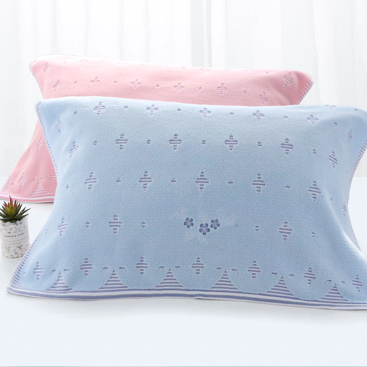 金号纯棉枕巾A类全棉加厚加大素色绣花成人男女情侣枕头巾一对装,床上用品,枕巾,淘宝优惠券,粉丝福利购,淘宝优惠卷