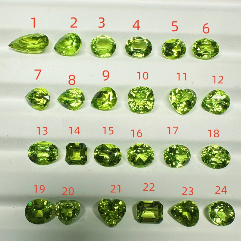 天然精切工橄榄石裸石戒面80/克拉起水滴椭圆阿斯切吊坠方形