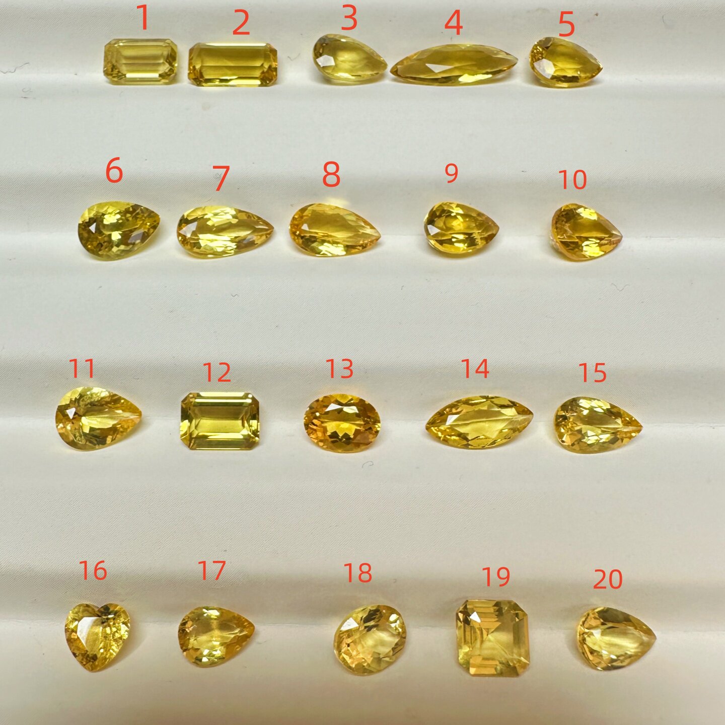 天然精切金丝雀黄色海蓝宝裸石戒面80/克拉心形水滴方形绿柱石