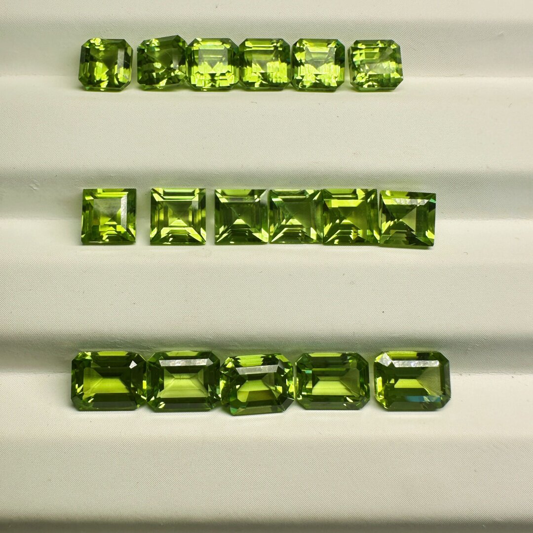 天然精切吉林橄榄石裸石方形阿斯切裸石6mm全净戒面耳环
