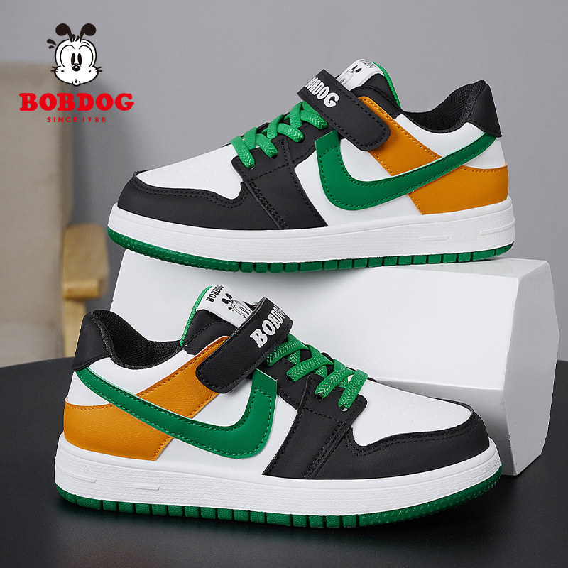 巴布豆旗舰儿童鞋2025春秋冬新款防水皮面男女运动休闲aj板鞋子网