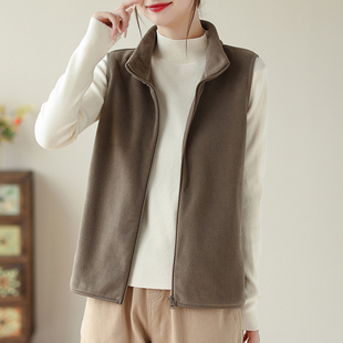 摇粒绒马夹女秋冬2024新款 坎肩 妈妈马甲休闲百搭加厚保暖立领无袖