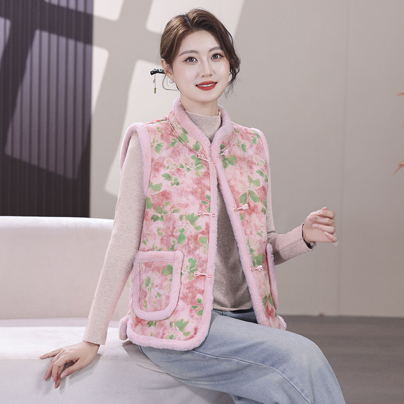2025秋冬新款加绒加厚马甲女妈妈装保暖背心新中式国风马夹外套女