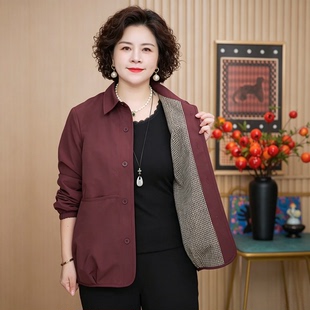 妈妈秋季新款长袖外套休闲百搭中老年女装春秋开衫宽松棉质夹克衫